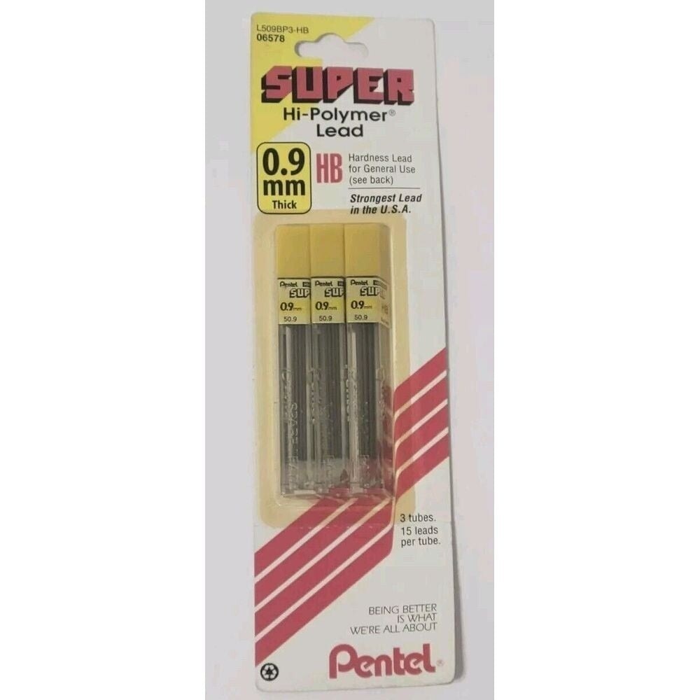 Pentel 3PK Super Hi-Polymer .9mm Mechanical Pencil Lead Refills 45 Pcs Old Stock